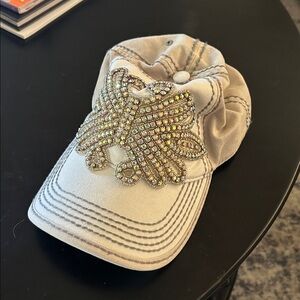 Buckle Ivory Beige Cap with Rhinestone Accents
